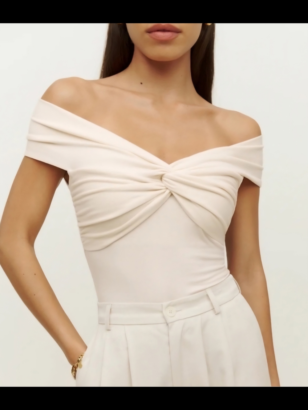Reformation Ivory Off-Shoulder Twist Camisole
